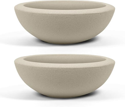 ARBORA 21" Santorini Bowl 2-Pack with Classic Cream Finish - Polyresin Indoor and Outdoor Planter2, Durable, Weatherproof, Lightweight, Large Plant Pots for Patio, Garden, Deck, Entryway