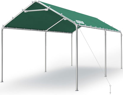 Quictent 10x20 ft Heavy Duty Carport Canopy Galvanized Car Tent Outdoor Garage Boat Shelter with Reinforced Structure, No Sidewall - Green