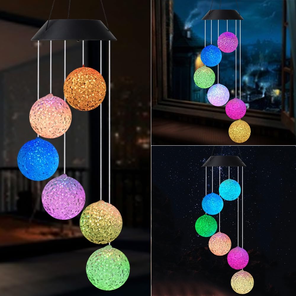 Solar Wind Chime Outside Color Changing Ball Wind Chimes, LED Mobile Solar Lamp for Mom Grandma Waterproof Outdoor Lights for Garden Patio Party Yard Window Decorations