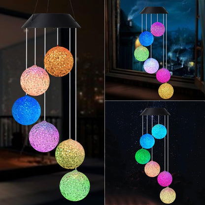 Solar Wind Chime Outside Color Changing Ball Wind Chimes, LED Mobile Solar Lamp for Mom Grandma Waterproof Outdoor Lights for Garden Patio Party Yard Window Decorations