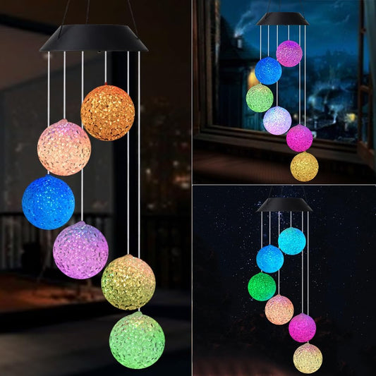 Solar Wind Chime Outside Color Changing Ball Wind Chimes, LED Mobile Solar Lamp for Mom Grandma Waterproof Outdoor Lights for Garden Patio Party Yard Window Decorations
