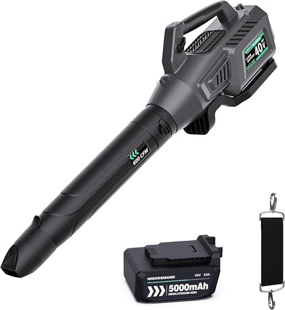 Leaf Blower Cordless, 40V 600CFM &180MPH Electric Leaf Blower with 5.0Ah Battery, Fast Charger and Extension Tube for Blowing Leaves Snow for Yard Garden Lawn Care, Grey