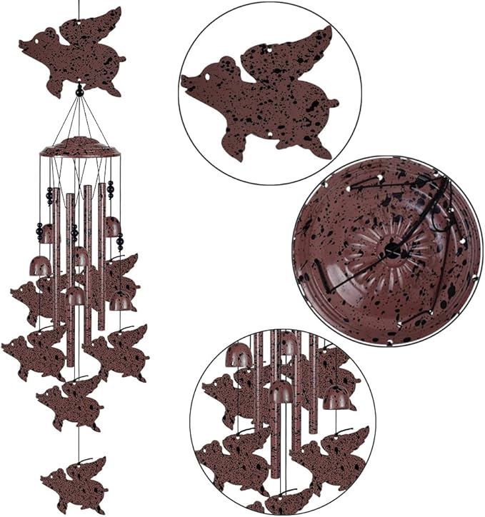 Flying Pigs Wind Chimes Outdoor/Indoor Decoration -Hand-Made Wind Chimes, Mobile Wind Catcher, Blessing Wind Chime, Pigs Ornaments, Pig Wind Bells Gifts for Mom,Home,Balcony,Tree,Festival,Garden Decor