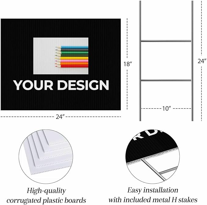 Custom Yard Sign with Stake – 18x24 Personalized Outdoor Sign for Events, Business and Birthdays – Durable 4mm Weatherproof Corrugated Plastic