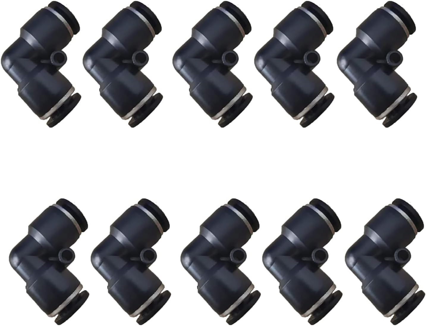 3/8" Push Elbow Union, 10 Pack, Black, Plastic & Stainless Steel, Air Fitting, Push-to-Connect Tube Fittings