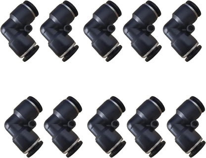 3/8" Push Elbow Union, 10 Pack, Black, Plastic & Stainless Steel, Air Fitting, Push-to-Connect Tube Fittings