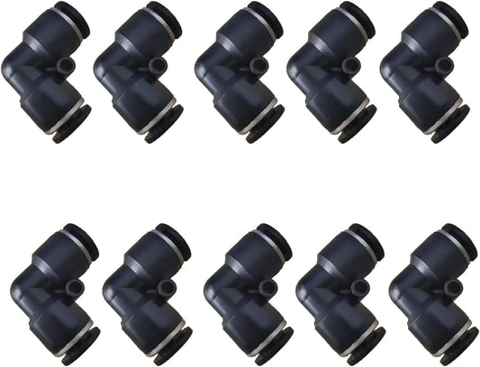 3/8" Push Elbow Union, 10 Pack, Black, Plastic & Stainless Steel, Air Fitting, Push-to-Connect Tube Fittings