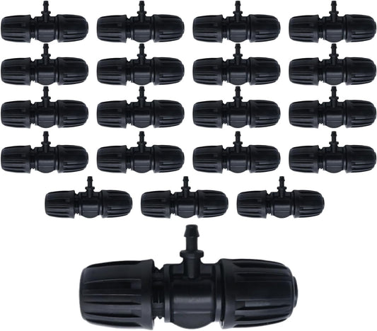 20 PCS Barbed Tee Irrigation Fittings 1/2 Inch to 1/4 Inch Drip-proof Fitting for Irrigation Pipe (1/2 inch to 1/4 inch Barbed Tee)
