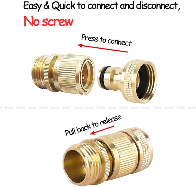 HQMPC Garden Hose Quick Connector Water Hose Quick Connect ¾ inch GHT Brass Easy Connect Fitting Quick Connect Hose Fittings Garden Hose Fitting Water Hose Connectors (3SETS)