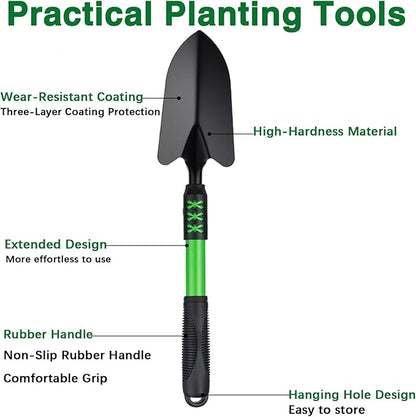 Garden Tool Set, 3Pack Gardening Tools, Stainless Steel Heavy Duty Hand Cultivator, Hoes, Shovel, for Planting Weeding Digging, Green