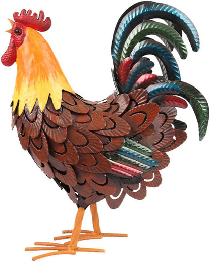 Metal Rooster Decor， Chicken Animal Yard Art Lawn Ornament Figurines Artwork for Outdoor, Patio,Backyard and Home Kitchen Decoration (Brown)
