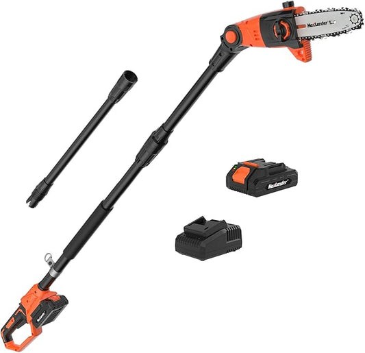 Pole Saw 8-Inch Cordless Pole Saws for Tree Trimming, 15-Feet MAX Reach Electric Pole Saw, 16ft/s Cutting Speed Auto Oiling Multi-Angle Pole Chainsaw with 20V 2.0Ah Battery & Charger