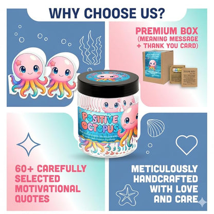 Positive Octopus Jar with 60 Daily Affirmation Cards, Emotional Support Octopus, Positive Octopus, Octopus Decor, Octopus Gifts, Motivational Cards, Inspiring Gift, Octopus Gifts For Women
