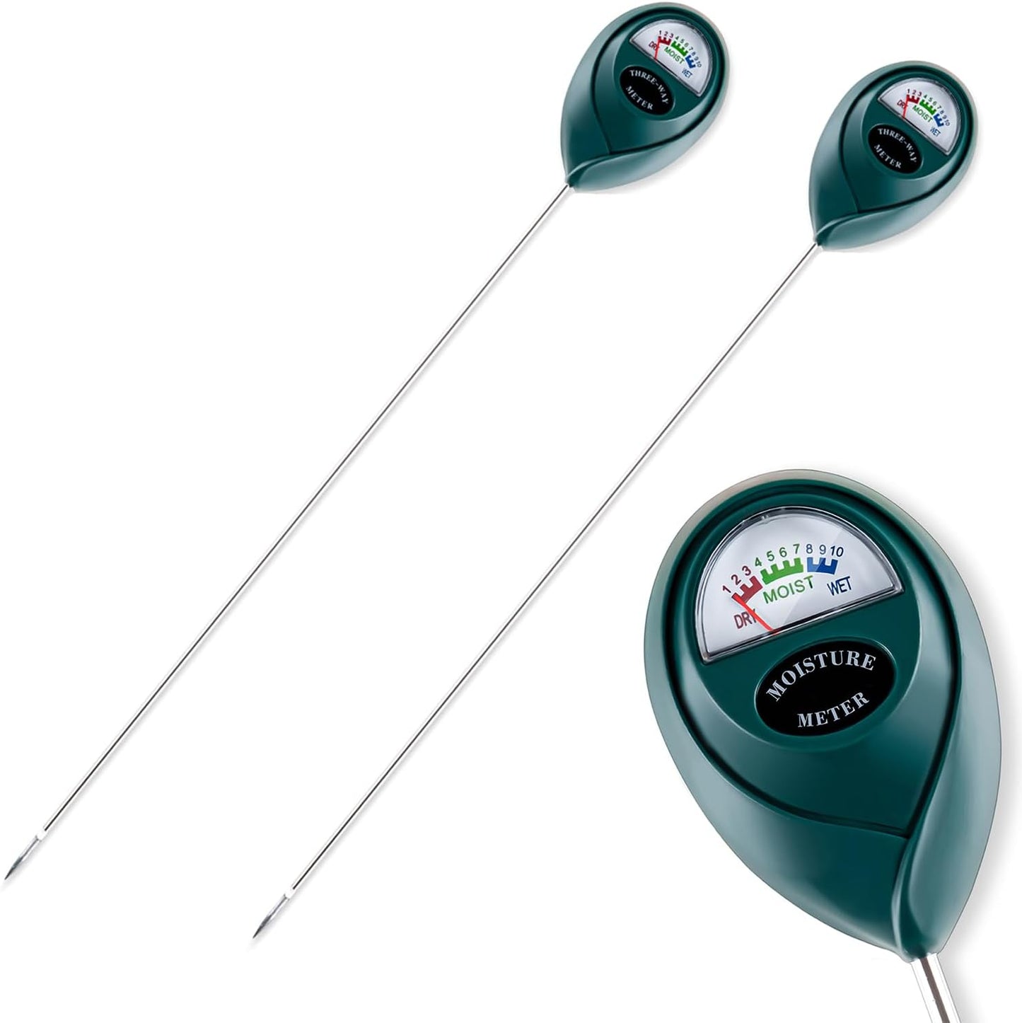 Tennedriv Green Long Probe Soil Moisture Meter for Outdoor Plants, Plant Water Meter for Outdoor Plants,Plant Moisture Meter for Indoor Plants and Outdoor Plants, No Batteries Required, 2 Pack