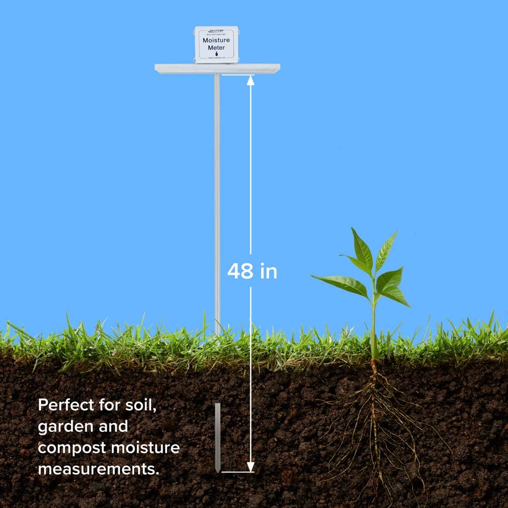 Reotemp 48 Inch Garden and Compost Moisture Meter, Garden Tool Ideal for Soil, Plant, Farm and Lawn Moisture Testing