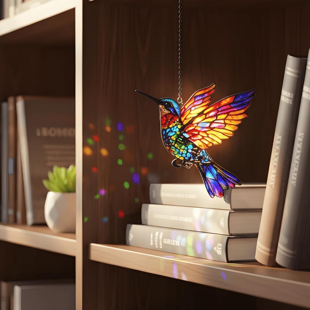 Hummingbird Handmade Artisan Resin Sun Catcher Stained Glass Effect Christmas Window Hanging Ornament Garden Decor
