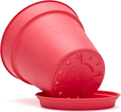 Mintra Home Garden Pots 4pk - Flowers, Herbs, Plants, Indoor, Outdoor, Colorful, Wholesale, Bulk (Coral, 15cm Diameter (5.9in))