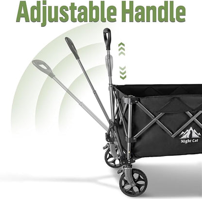 Night Cat Collapsible Wagon for Camping: 150L Garden Gart with Wheels Heavy Duty - Folding Utility Wagon for Outdoor