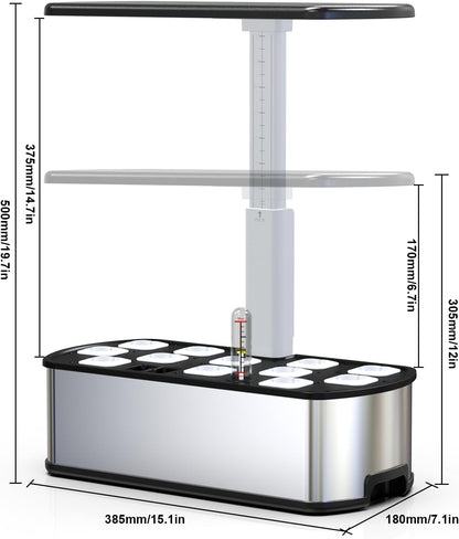 Hydroponics Growing Systems Kit,Smart Indoor Herbs Garden,BHTNYOO/12 Pods 5L Capacity Planting Pots with LED Growth Lights and Intelligent Water Pump,Timer