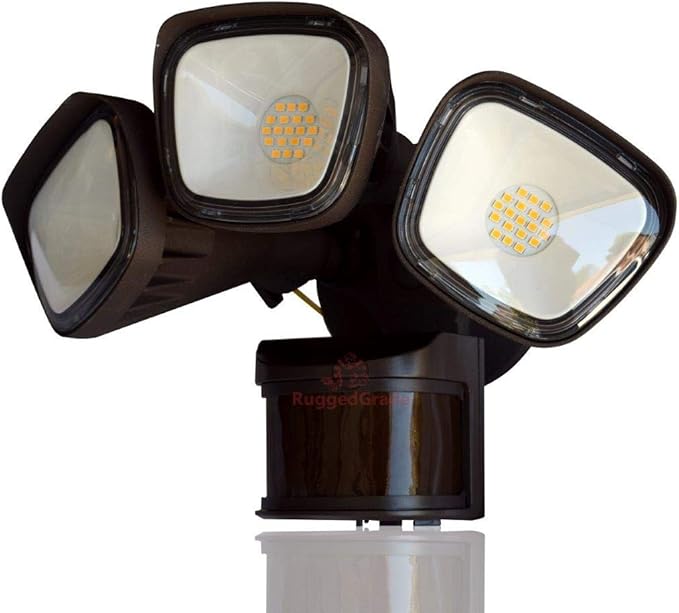 RuggedGrade 30W Turin II Series LED Security Light - Motion Wall Light - 240° Sensor - 3,600 Lumens - 5000K Bright White - Square Heads - Bronze Housing - Outdoor LED Light - DLC 5.1 Premium