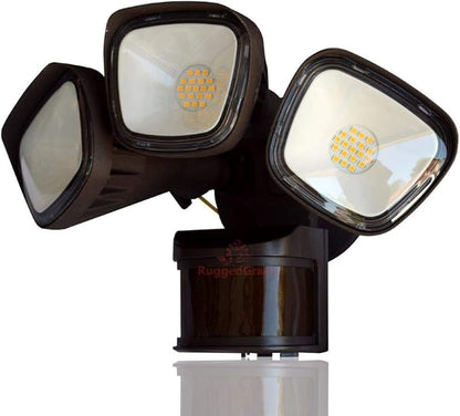 RuggedGrade 30W Turin II Series LED Security Light - Motion Wall Light - 240° Sensor - 3,600 Lumens - 5000K Bright White - Square Heads - Bronze Housing - Outdoor LED Light - DLC 5.1 Premium