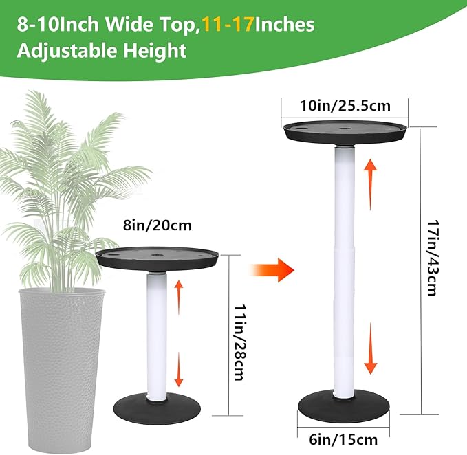 YLSAZL 2 Pack Adjustable Height Plant Risers for Inside Pots,11-17" Rise Plant Risers for, Indoor & Outdoor Insert with, Tall Square Round Taper Planter with 6''8" 10" Base & Top（Black - Short）