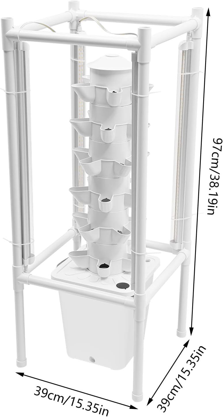 Vertical Hydroponic Tower Growing System,6Tiers 30Pods Home Hydronic Garden Kit with Water Pump&LED Light,Water Circulation Plants Germination System for Indoor Herbs Fruits & Vegetable (white)