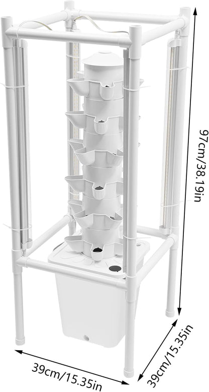 Vertical Hydroponic Tower Growing System,6Tiers 30Pods Home Hydronic Garden Kit with Water Pump&LED Light,Water Circulation Plants Germination System for Indoor Herbs Fruits & Vegetable (white)
