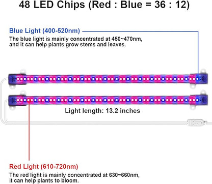 Mosthink LED Grow Light for Indoor Plants, 20W Grow Light Strips with Auto On/Off Timer, 48 LEDs /4 Dimmable Levels, Plant Light Bars for Succulents, Seedlings,Indoor Greenhouse,Plant Shelf