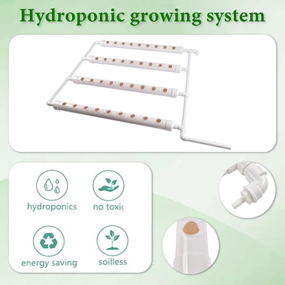Wall-Mounted Hydroponic Grow Kit, 1 Layers 36 Plant Sites 4 Food-Grade PVC-U Pipes Hydroponics Planting System with Water Pump, Pump Timer, Nest Basket and Sponge for Leafy Vegetables