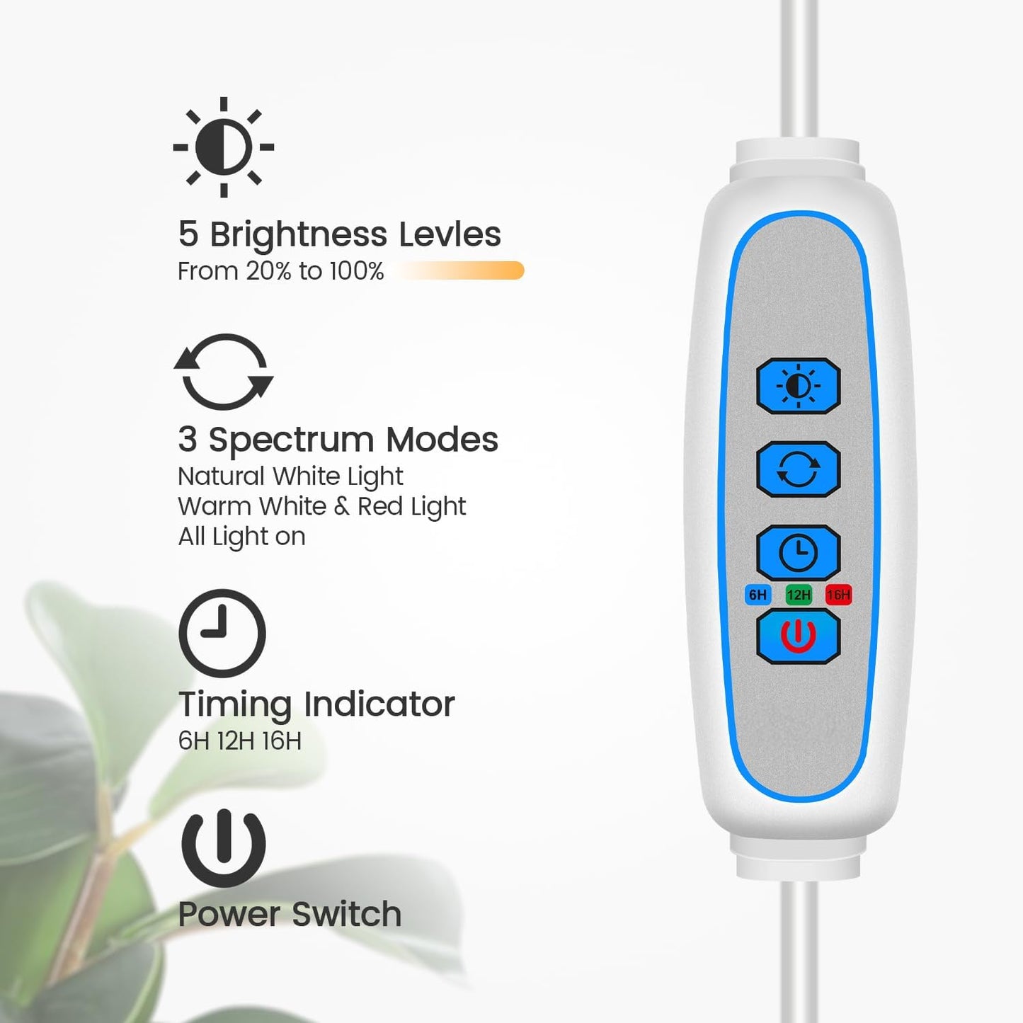 Garpsen Grow Light, Full Spectrum LED Plant Lights with Stand, 3 Color Modes Floor Grow Lamp with Timer 6/12/16H, 5 Dimmable Levels, 67'' Adjustable Height for Indoor Large Plants(White)