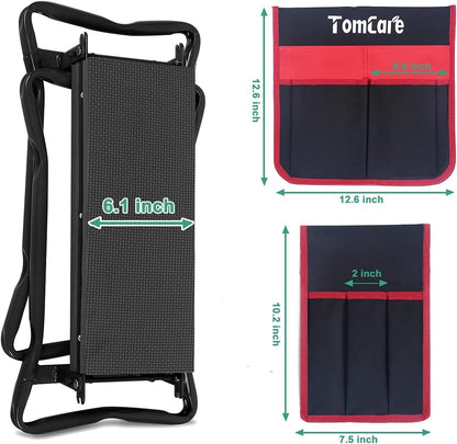 TomCare Garden Kneeler Seat Garden Bench Garden Stools Foldable Stool with Tool Bag Pouch EVA Foam Pad Outdoor Portable Kneeler Christmas Gardening Gifts for Women Men,Large 21.65"x10.62"x18.89",Black