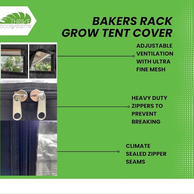 48"x18"x72" Grow Tent Cover for Baker's Rack – Clear Front Door, Adjustable Ventilation, Fully Enclosed Bottom – Indoor Greenhouse for Plants
