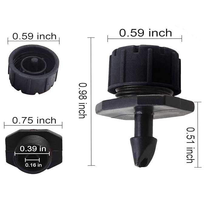 100 Pcs Adjustable Irrigation Drippers Sprinklers 1/4 Inch Emitter Dripper Micro Drip Irrigation Sprinklers for Watering System, Black.