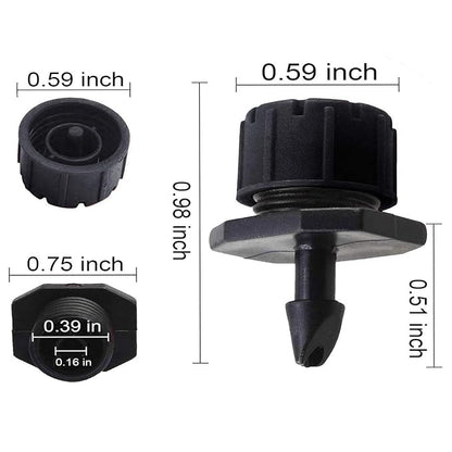 100 Pcs Adjustable Irrigation Drippers Sprinklers 1/4 Inch Emitter Dripper Micro Drip Irrigation Sprinklers for Watering System, Black.
