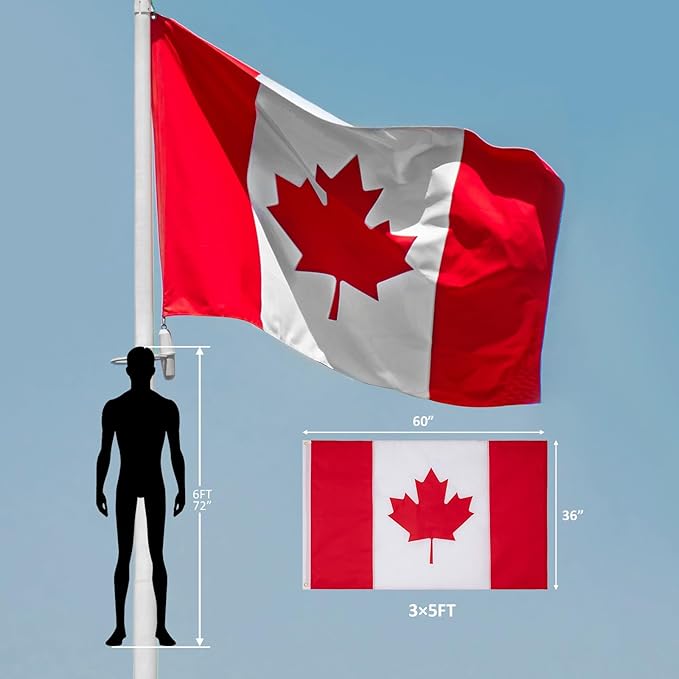 3x5 FT Outdoor Canada Flag Canadian National Flag with Embroidered Maple Leaf Heavy Duty 210D Nylon Sewn Stripes with 2 Brass Grommets for Garden, Home & Wall Decor
