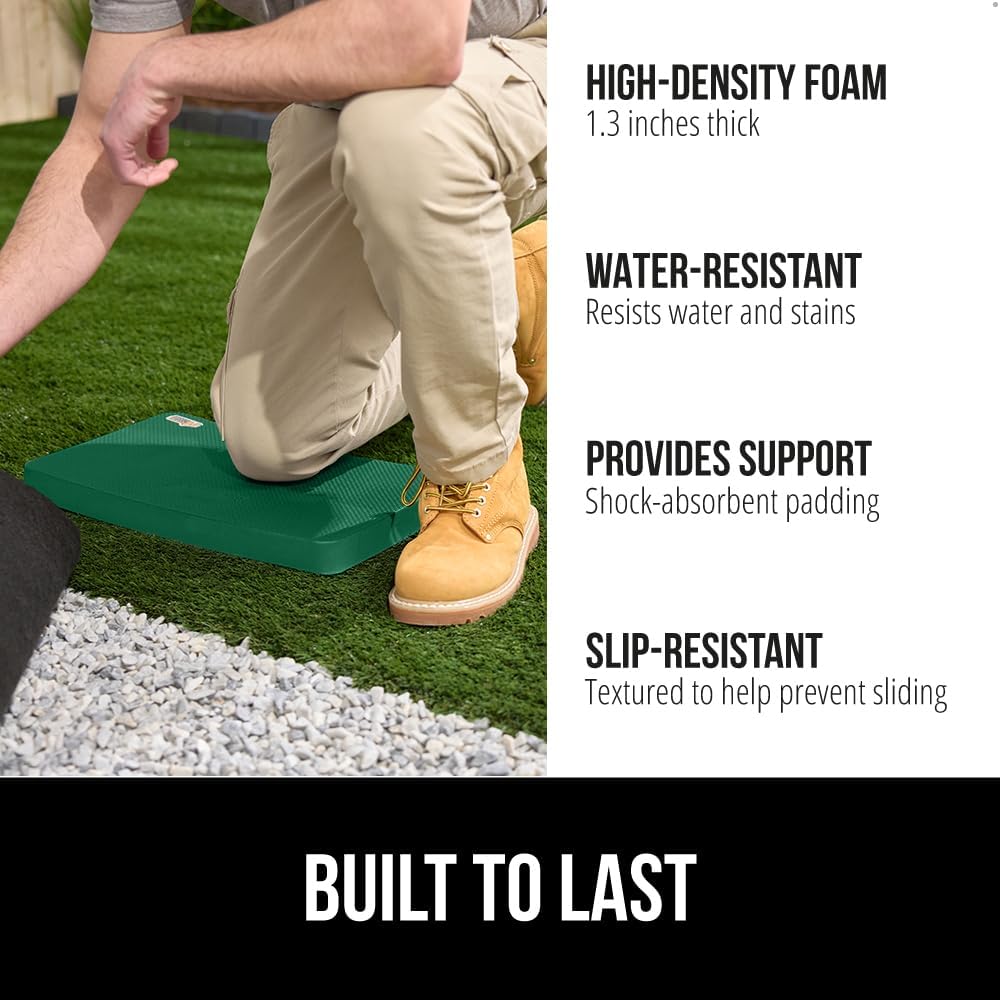 GORILLA GRIP Extra Thick Patent Pending Garden Kneeling Pad, 17.5 x 11 Inch Supportive Soft Foam Knee Cushioning for Gardening, Water Resistant, Bathing Baby, Working Supplies Lightweight 2 Pack Grass
