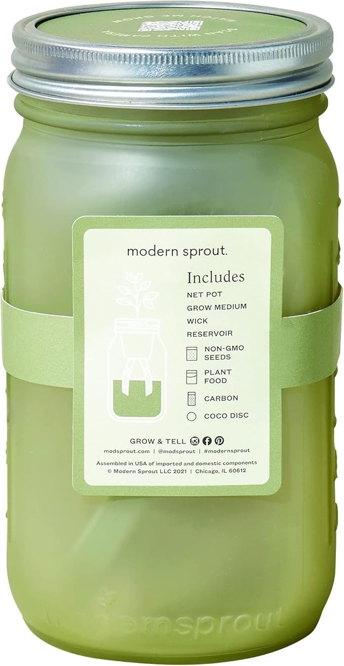 Modern Sprout Glass Jar Grow Set, Indoor Herb Garden, Seed Starter Set, Organic, Non-GMO, Rosemary
