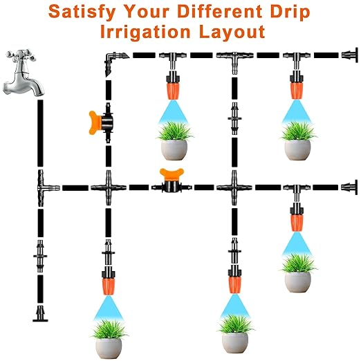 280 Pcs Drip Irrigation Fittings Kit for 1/4" Tubing：Gardrip 1/4 Inch Drip System Barbed Connectors (Nozzles, Nozzle Tees, Valves, Single Barbs, Couplings, Tees, Elbows, Plugs, Crosses)