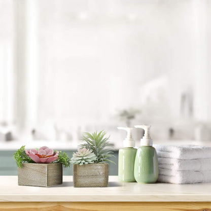Mingfuxin Succulent Plants Artificial, Small Fake Plants in Pots, Mini Artificial Plants Indoor with Wood Potted for Bathroom Home Office Living Room Table Desk Shelf Decor, Set of 3