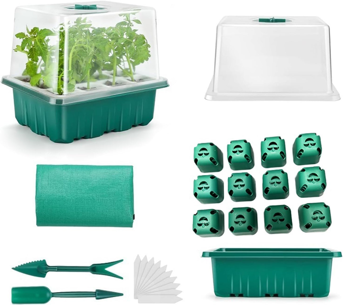 Seed Starter Tray, Seed Starting Trays with Adjustable Ventilation Humidity Planting Pot Plant Starter Kit Greenhouse Propagator Biodegradable Seedling Germination Trays (Green)