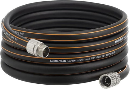 Giraffe Tools Leader Hose 10ft x 5/8", Custom Length, Heavy Duty, No Kink, Flexible, Rubber Garden Hose, Leakproof Water Hose with Male to Female Fittings, 600 Burst PSI