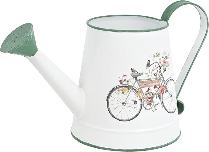 Small Watering Can for Indoor Plants Garden Metal Decorative Watering Can Outdoor Bonsai Balcony Courtyard Garden Flower Decorative, 1.5L, 50.7 Oz (White Green)