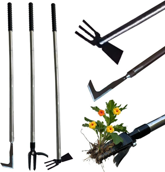 3-in-1 Stand Up Weeder Tool with Long Handle – Includes Edger Blade, Weeding Hoe & Root Remover – Manual Weed Puller for Lawn, Garden, Driveway & Sidewalk – Ergonomic & Detachable