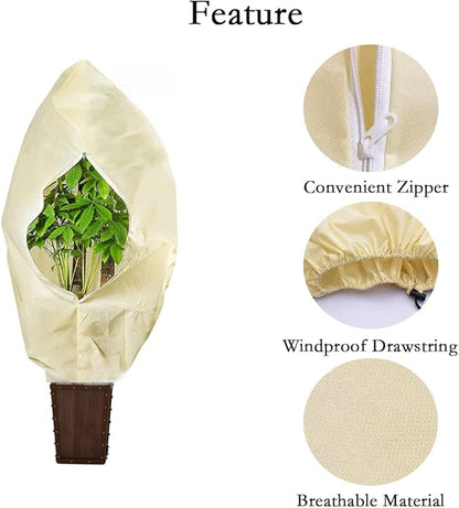 gardtree Winter Plant Frost Protection Covers 31.5" x 47.2" 4 Packs, Thicker 2.4oz/yd² Garden Cold Weather Tree Covers Freeze Protection Wrap with Zipper Drawstring for Shrub Fruit Tree, Potted Plants
