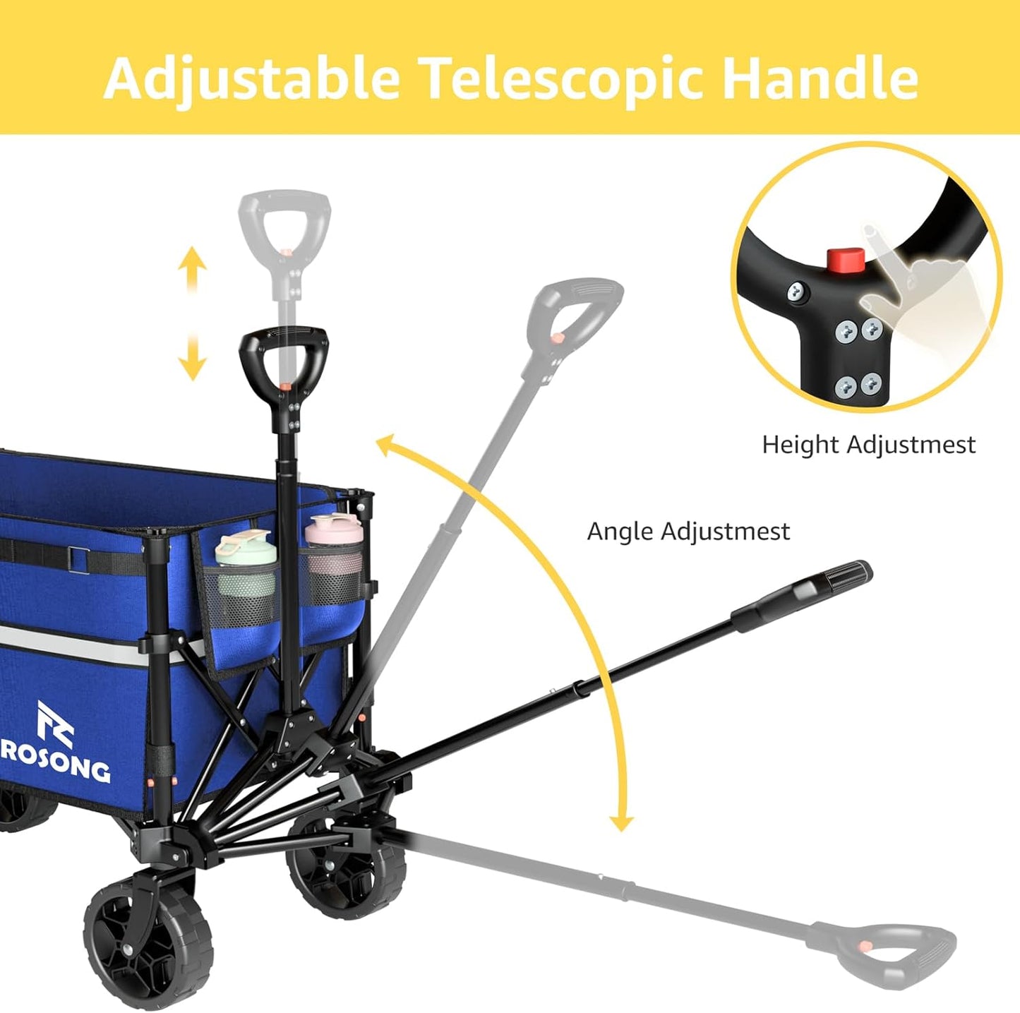 Collapsible Wagon Cart with Wheels Foldable - Folding Utility Heavy Duty Wagons Carts for Grocery Sports Garden Shopping Camping Wheelbarrows (Blue, 120L)