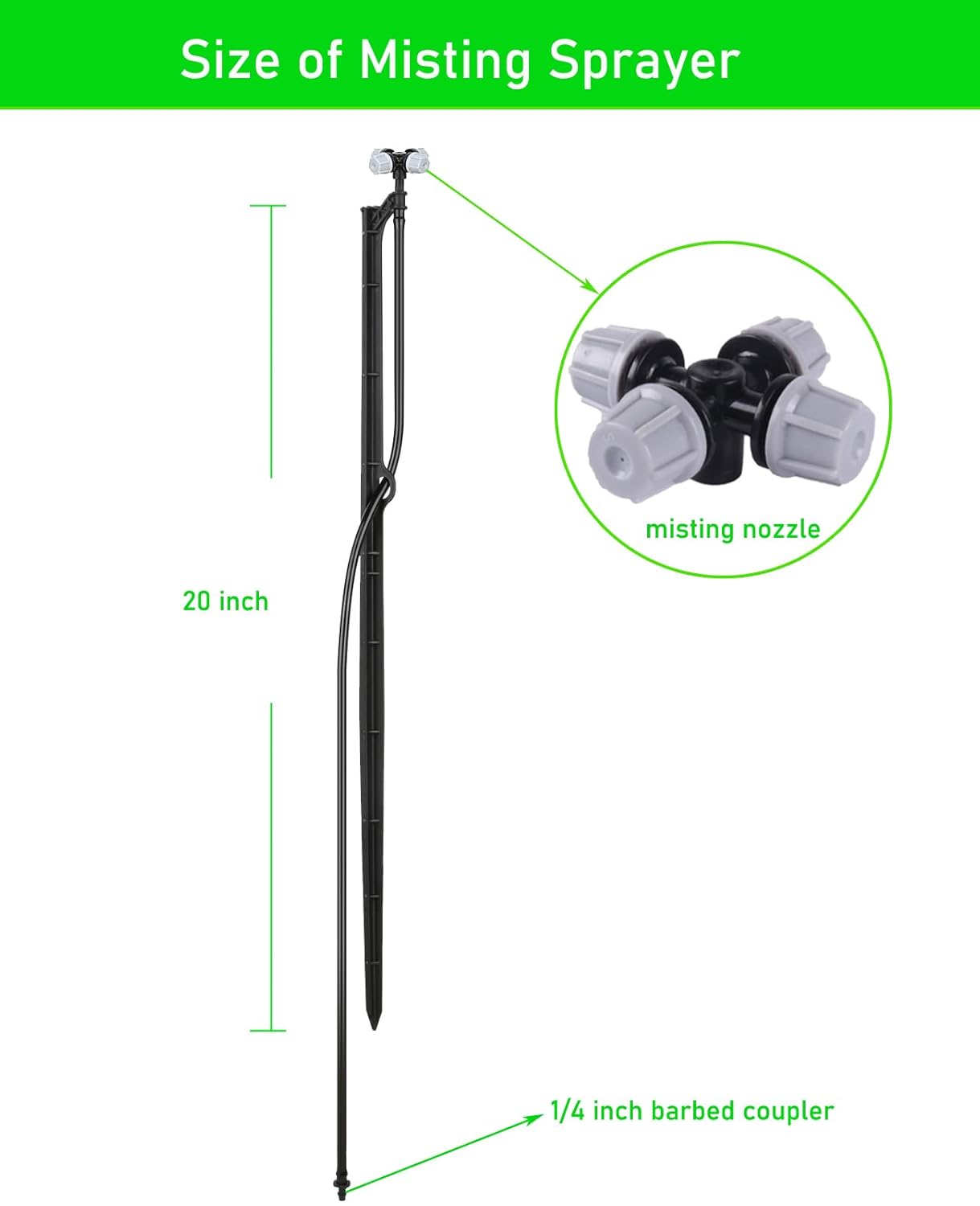Drip Irrigation Misting Sprinkler Emitter on Spike Assembly, 9 Sets Micro Spray Mister with Stake and 1/4 inch Tubing for Cooling Humidification Nursery Landscape
