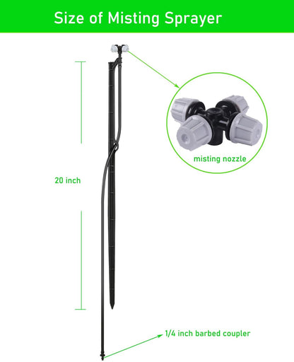 Drip Irrigation Misting Sprinkler Emitter on Spike Assembly, 9 Sets Micro Spray Mister with Stake and 1/4 inch Tubing for Cooling Humidification Nursery Landscape
