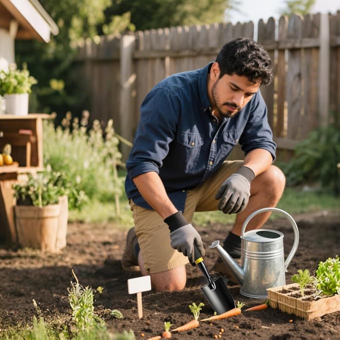 Garden Trowel - Metal Hand Shovel with Rubber Handle. This Garden Hand Trowel is Easy to use and Suitable for Soil Planting, Digging, transplanting and Outdoor Exploration Activities.