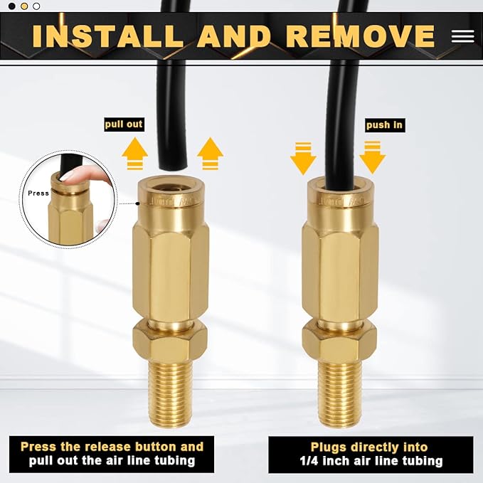 2 Packs 1/4" Air Value Inflation Schrader Valve, Schrader Valve Adapter with Push to Connect Button for 1/4" OD Air Hose Fittings for Semi Trucks Trailers
